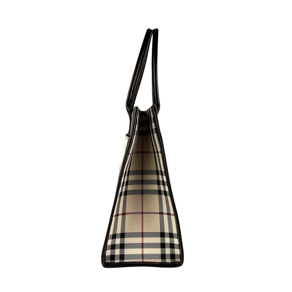 Burberry beige brown leather canvas handbag